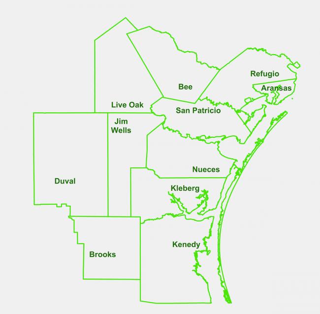 County maps of Coastal Bend Council of Governments